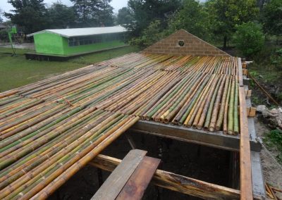 Montando estructuras de bambú para tapanco, recurso natural de la región